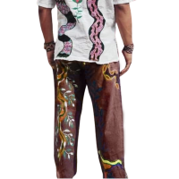 Men's Brown Ayahuasca Dyed Pants with Indigenous Vine Embroidery