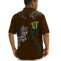 Men's Ayahuasca Dyed Brown Shirt with Iguana and Ayahuasca Flower Embroidery