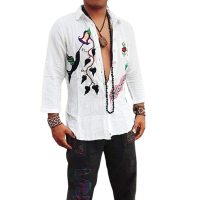 Men's White Shirt With Peruvian Hummingbird Embroidery