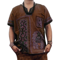Men's Brown Ayahuasca Dyed Shipibo Shirt with Embroidery