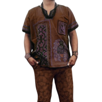 Men's Brown Ayahuasca Dyed Shipibo Shirt and Pants Set